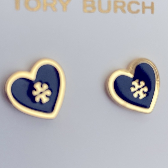 Tory Burch Jewelry - COPY - NWT TORI BURCH GOLD/BLACK LOGO HEART STUDS EARRINGS.
